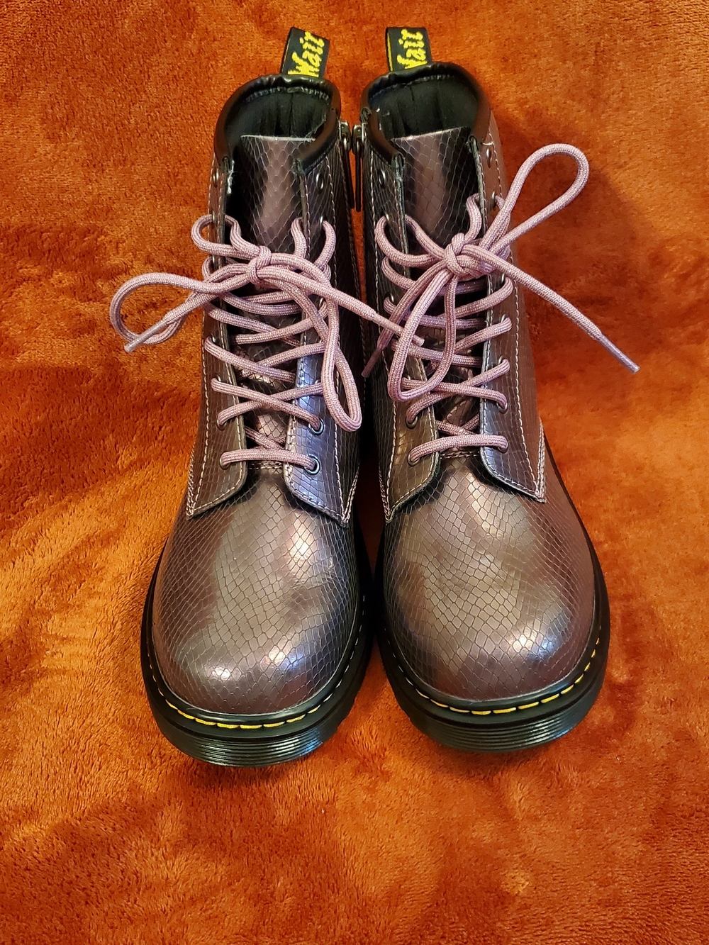 DR MARTENS Lace-Up metallic Purple Women's Combat Boots with Side Zipper
